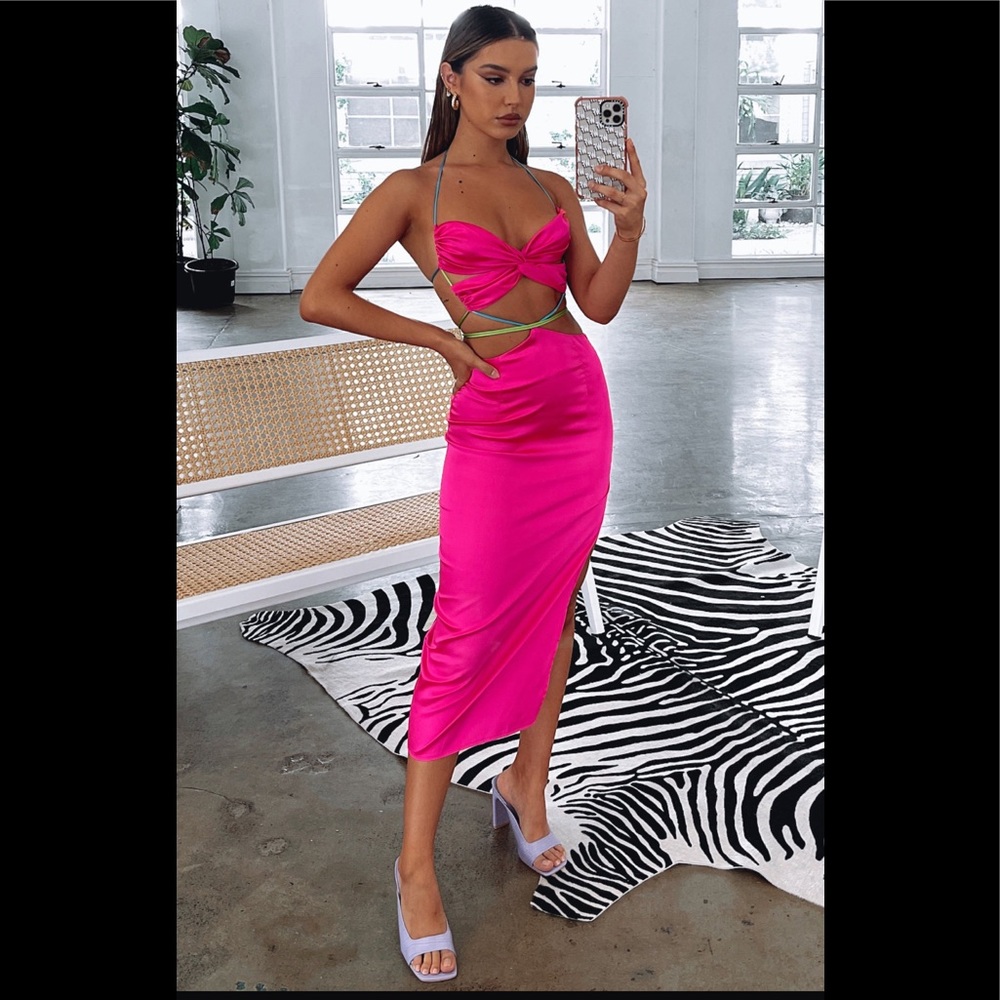 Satin Criss Cross MIDI Dress